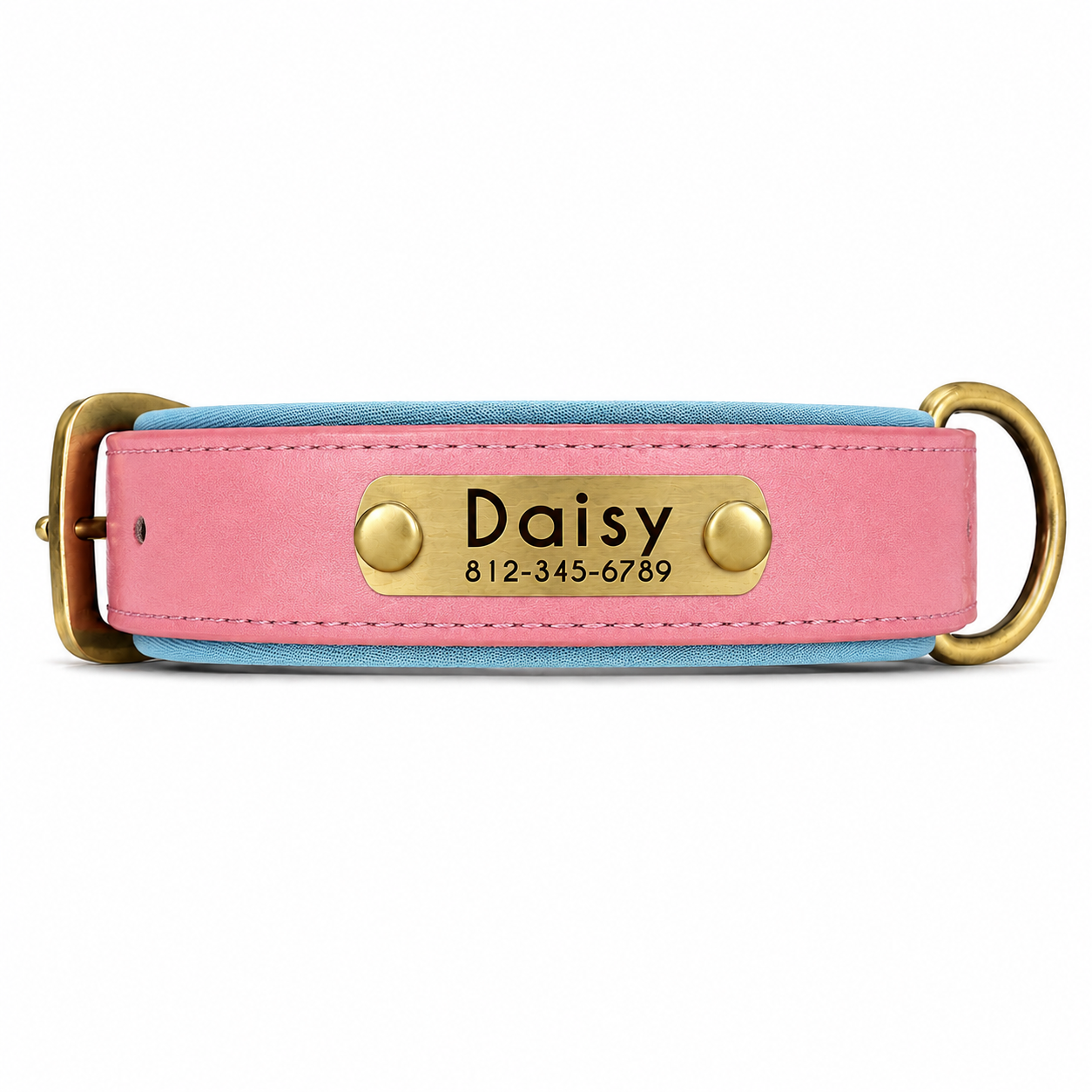Coleira Personalizada em Couro PU para Cães com Placa de Identificação Gravada