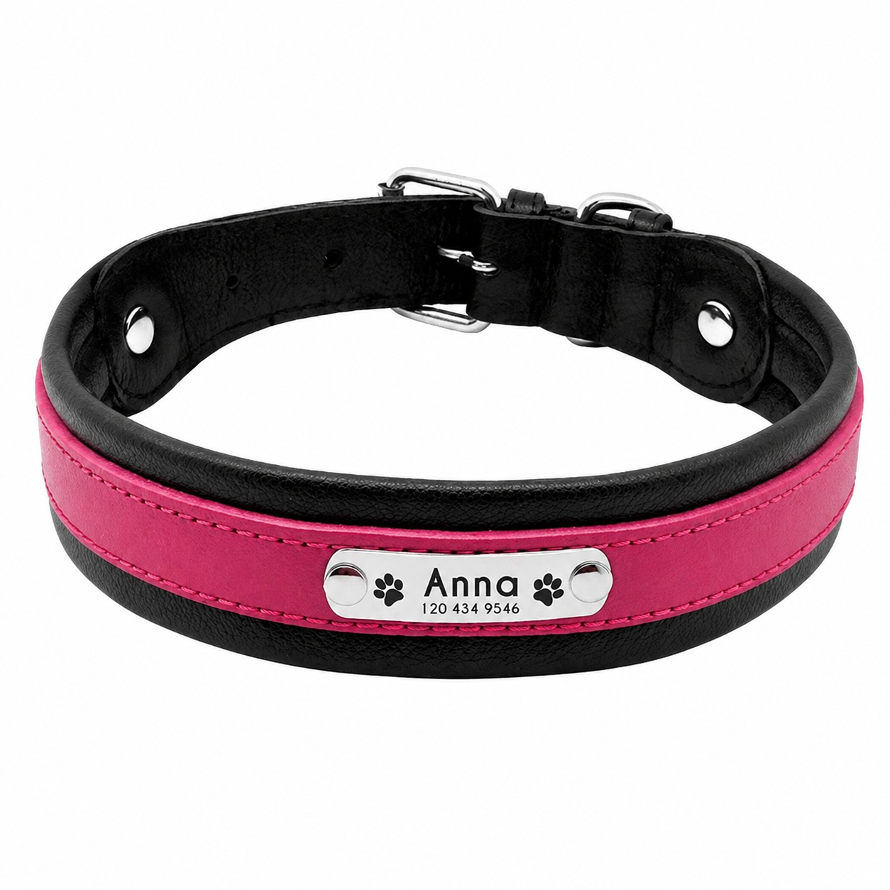 Coleira Personalizada em Couro para Cães de Grande Porte com Placa de Identificação Gravada