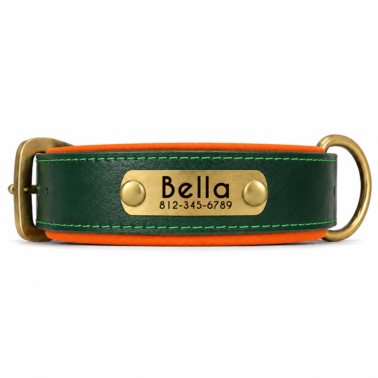 Coleira Personalizada em Couro PU para Cães com Placa de Identificação Gravada