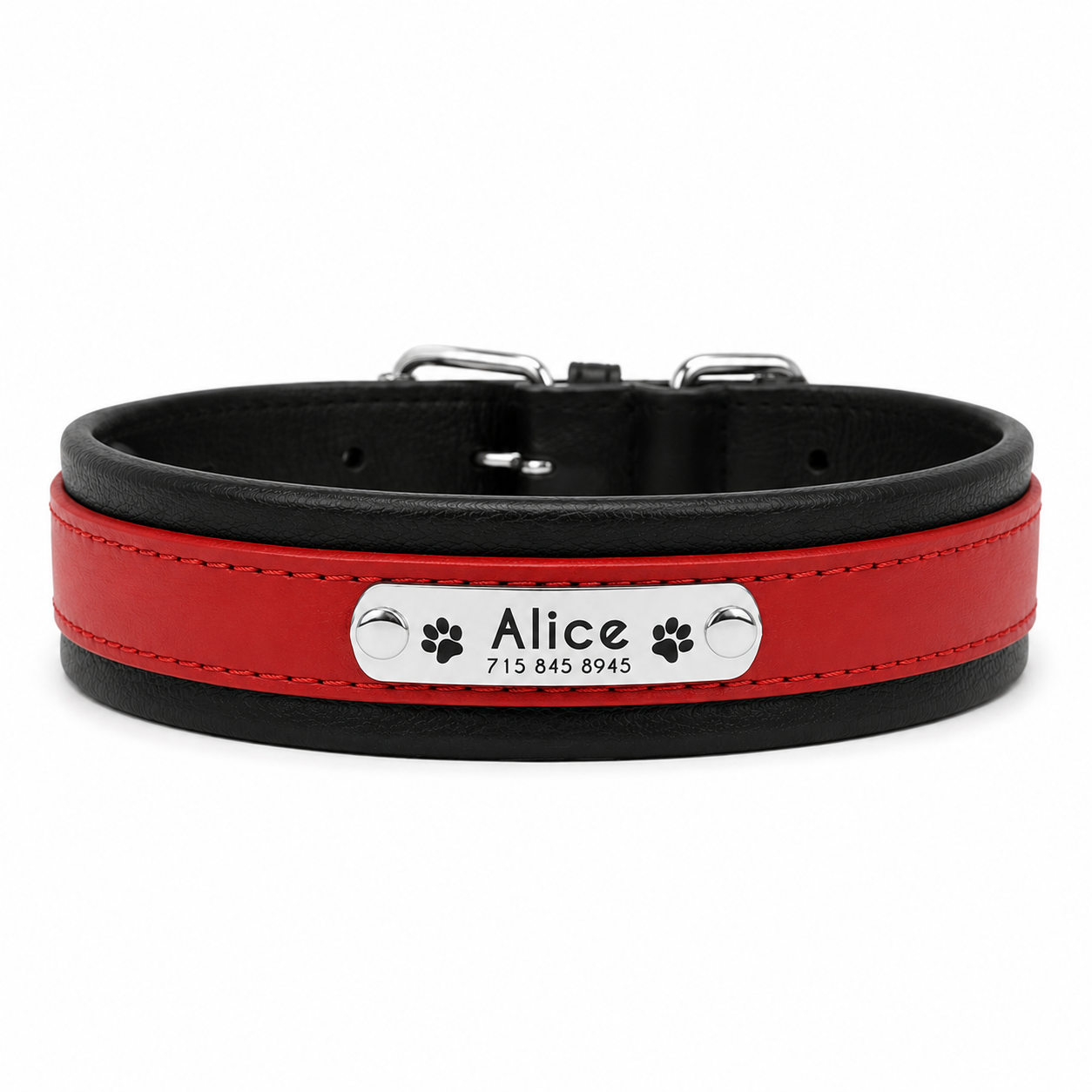 Coleira Personalizada em Couro para Cães de Grande Porte com Placa de Identificação Gravada