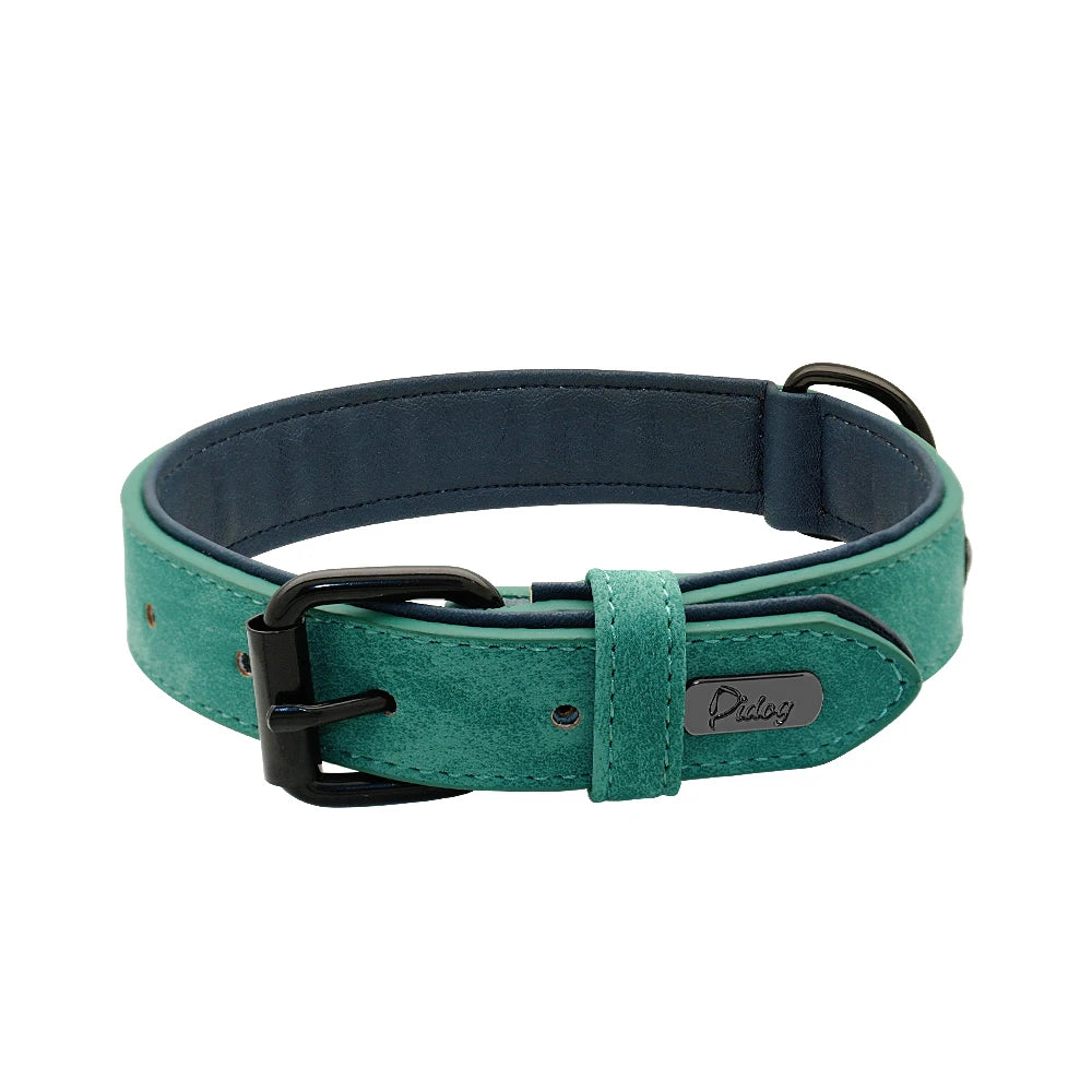Collier en cuir véritable rembourré pour grands chiens