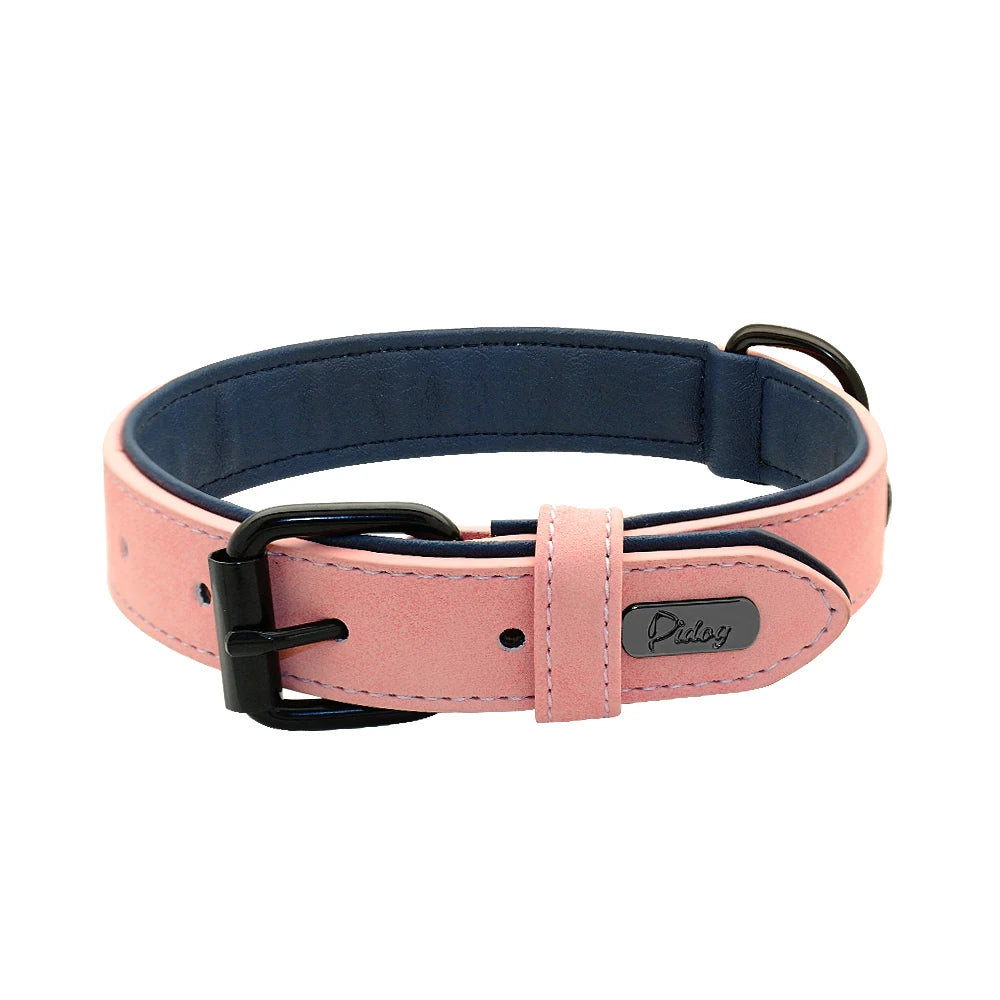 Collier en cuir véritable rembourré pour grands chiens