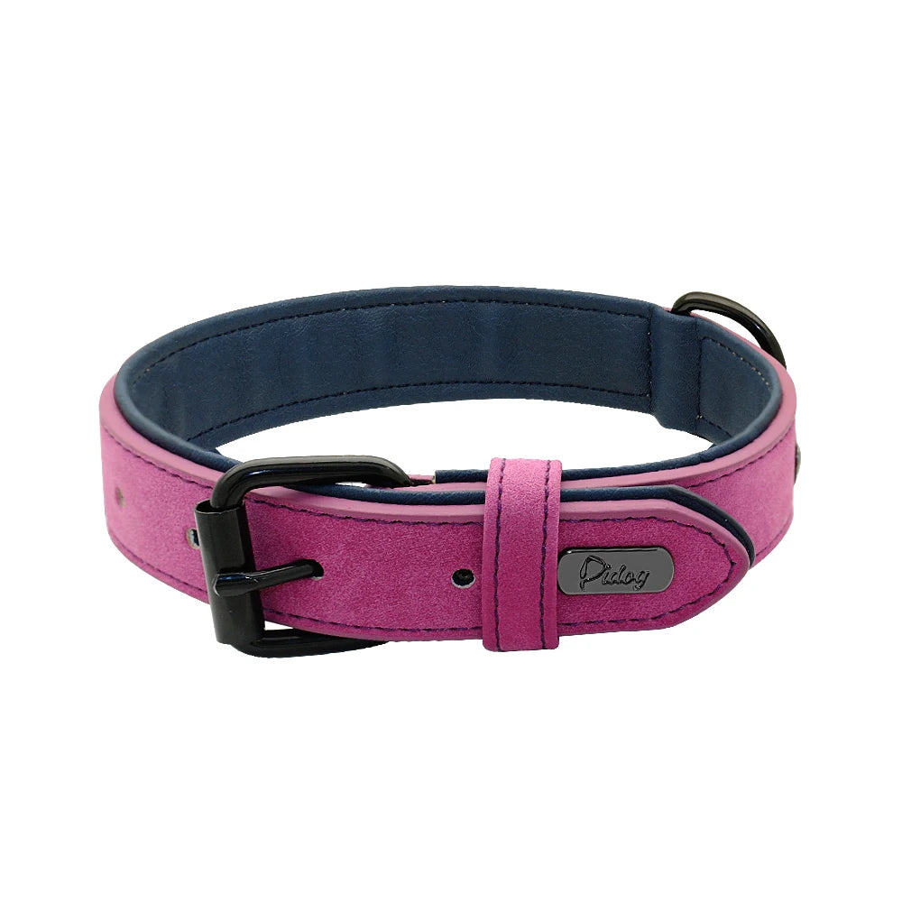 Collier en cuir véritable rembourré pour grands chiens