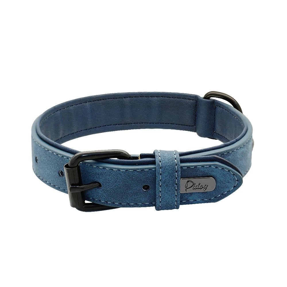 Collier en cuir véritable rembourré pour grands chiens