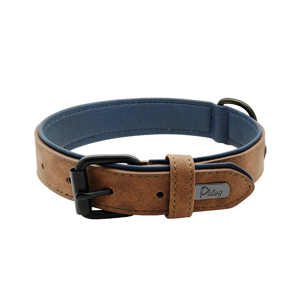 Collier en cuir véritable rembourré pour grands chiens