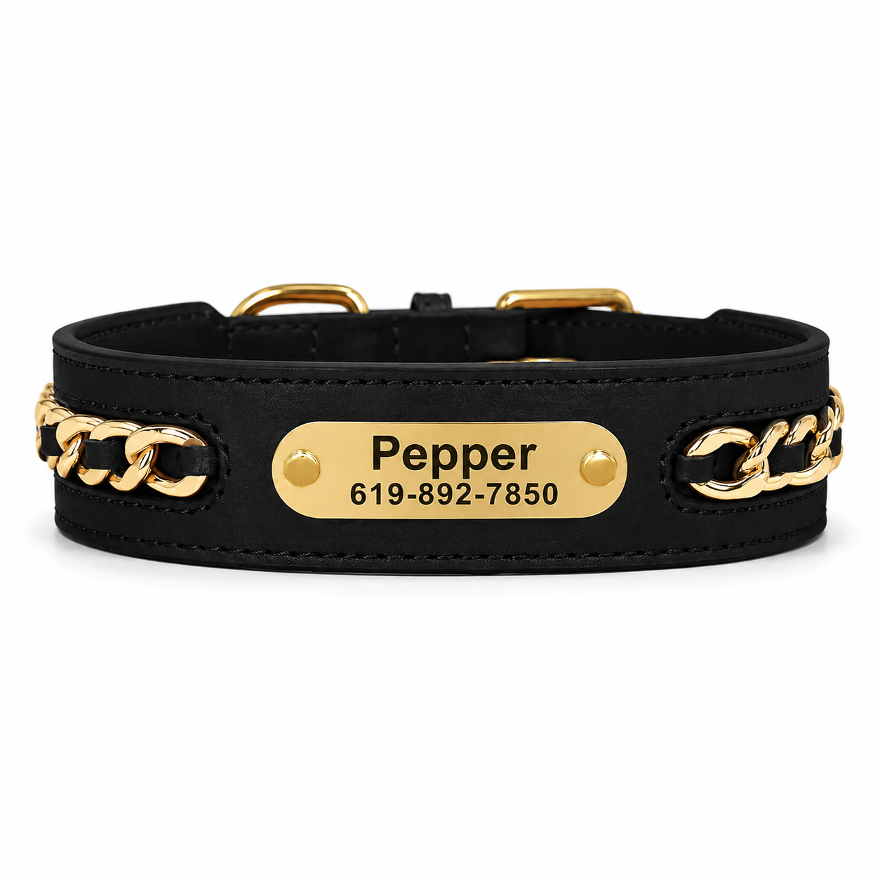 Coleira Personalizada em Couro para Cães com Placa de Identificação Gravada