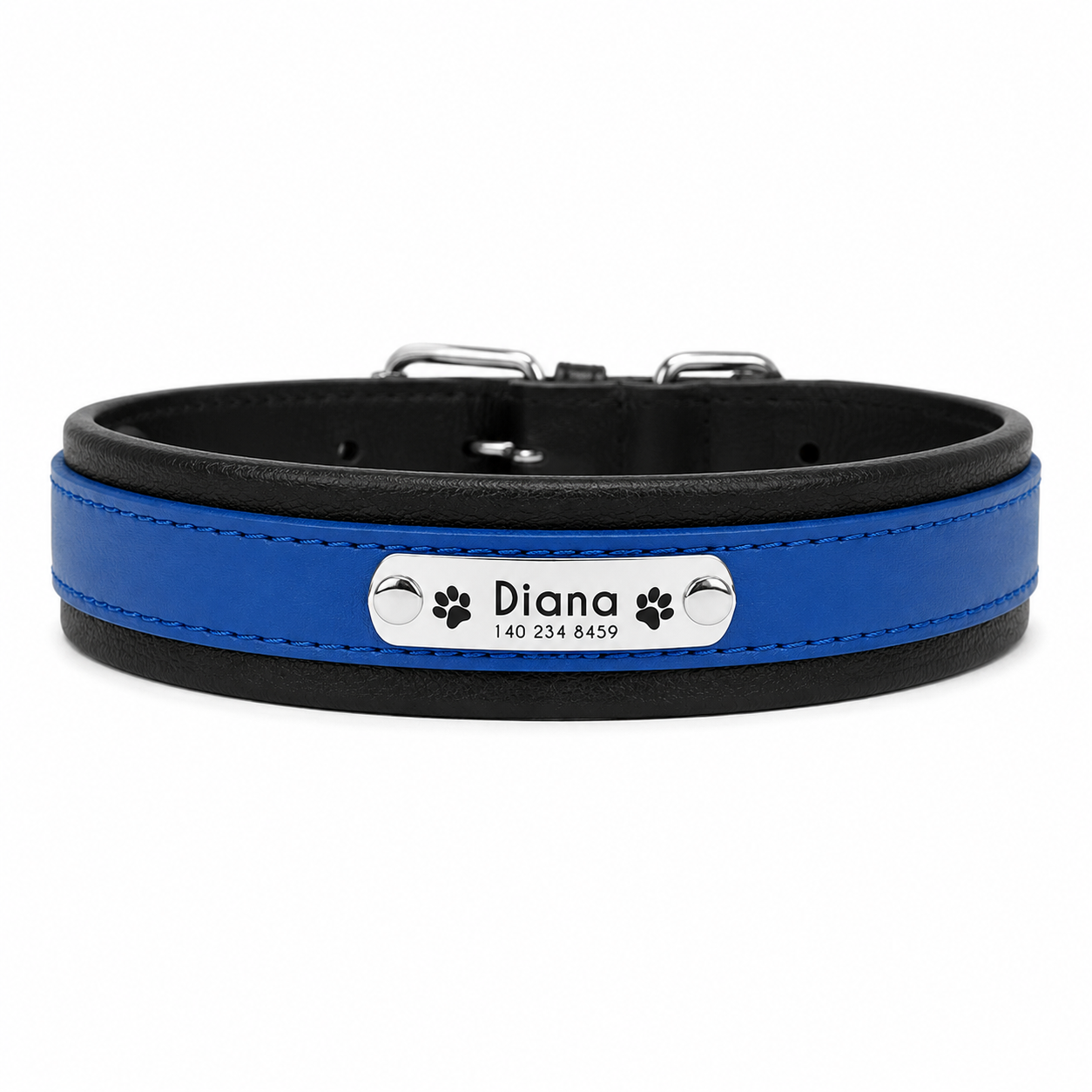 Coleira Personalizada em Couro para Cães de Grande Porte com Placa de Identificação Gravada
