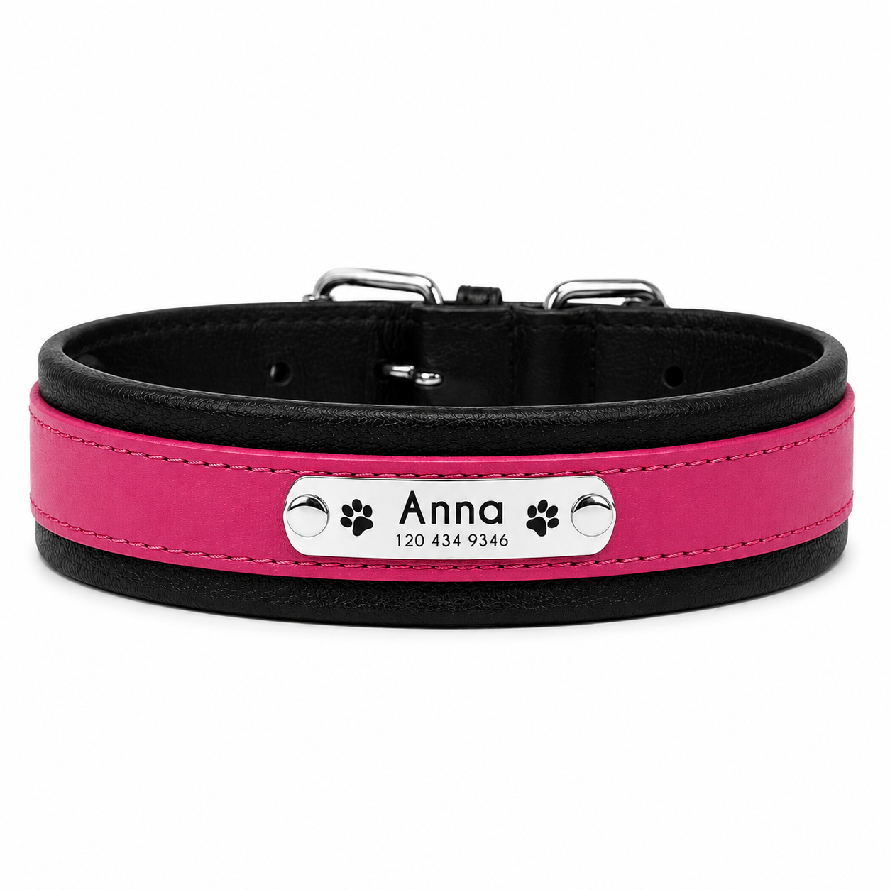 Coleira Personalizada em Couro para Cães de Grande Porte com Placa de Identificação Gravada